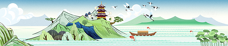 山水建筑风景中式背景素材