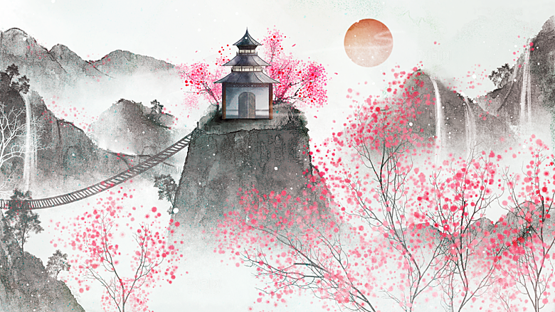山水建筑中式简约大气海报