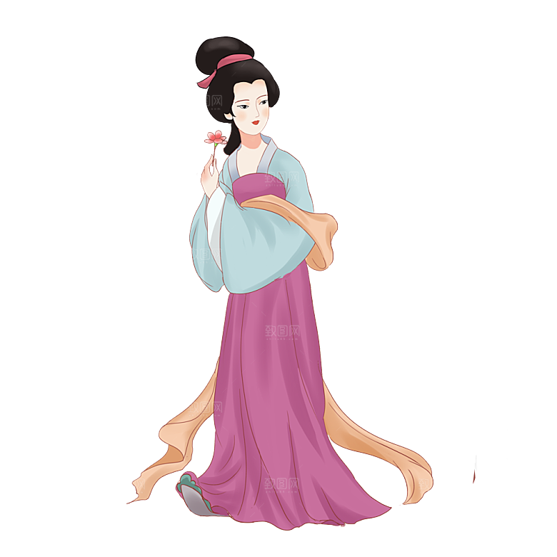 手绘唐朝人物元素插画素材