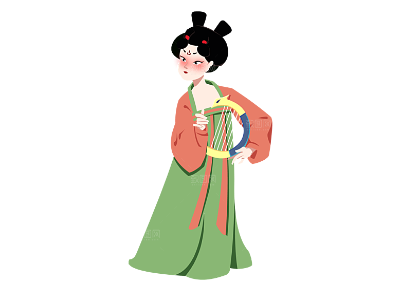 手绘唐朝人物元素插画素材