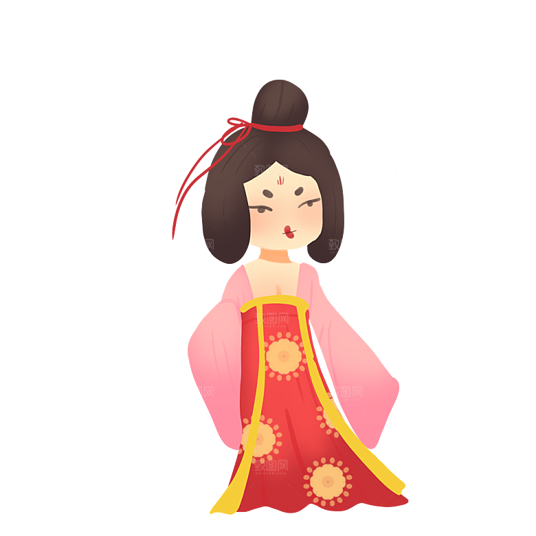 手绘唐朝人物元素插画素材