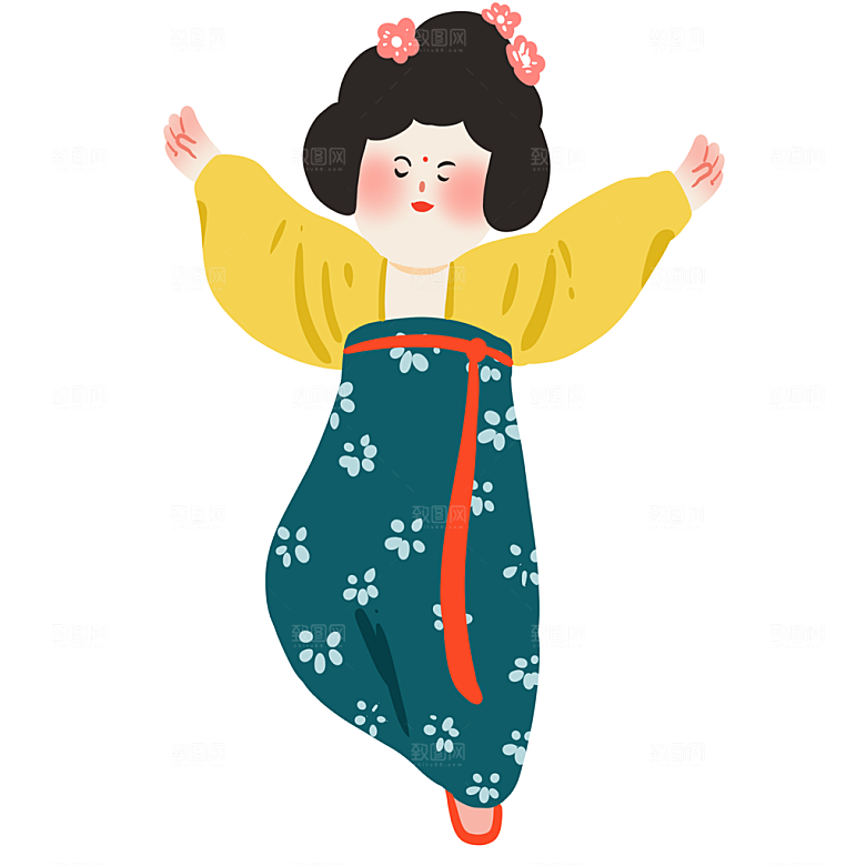 手绘唐朝人物元素插画素材