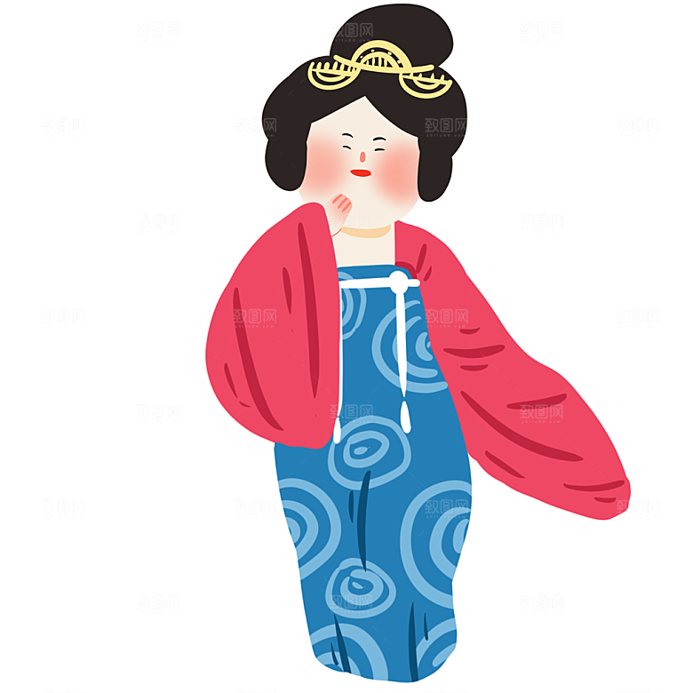 手绘唐朝人物元素插画素材