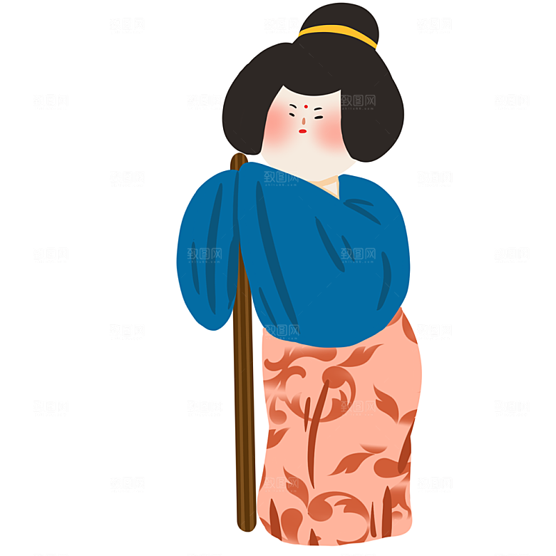 手绘唐朝人物元素插画素材
