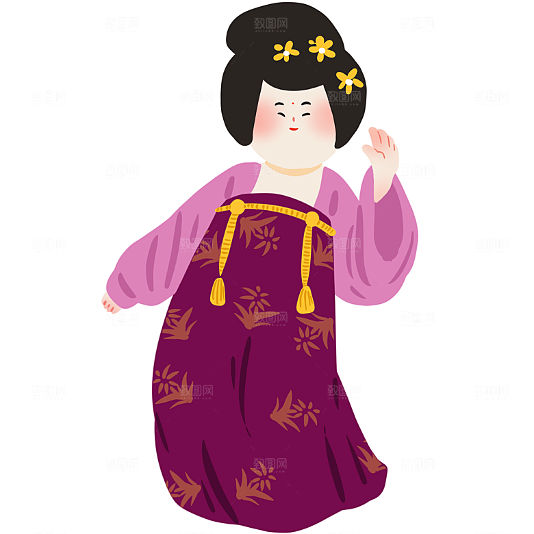 手绘唐朝人物元素插画素材