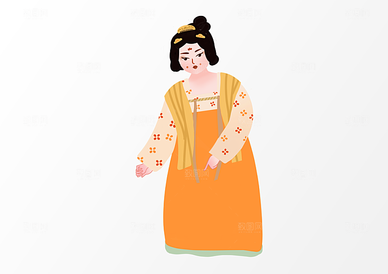 手绘唐朝人物元素插画素材