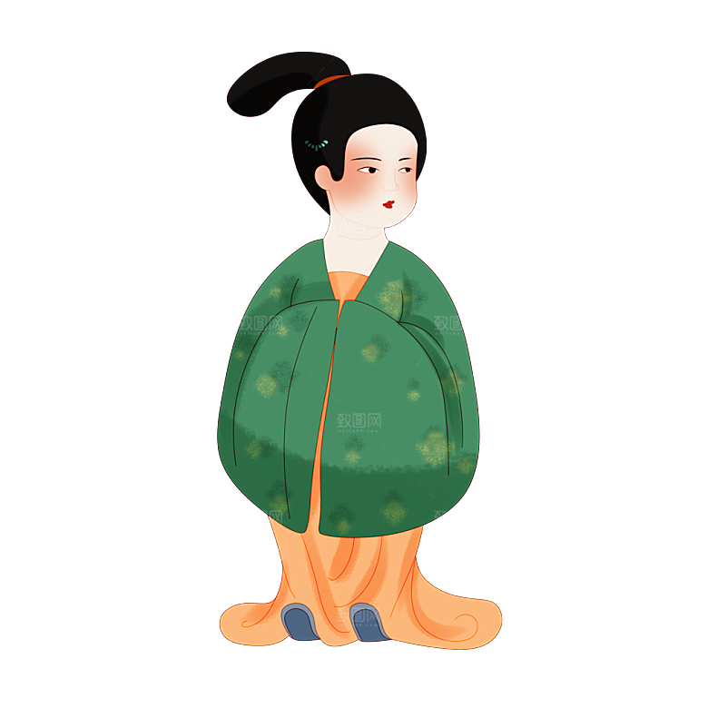 手绘唐朝人物元素插画素材