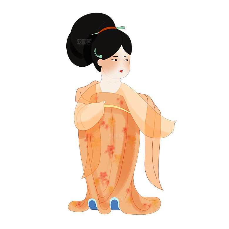 手绘唐朝人物元素插画素材