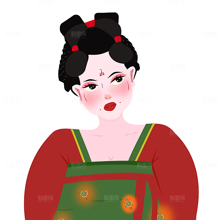 手绘唐朝人物元素插画素材