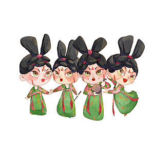 手绘唐朝人物元素插画素材