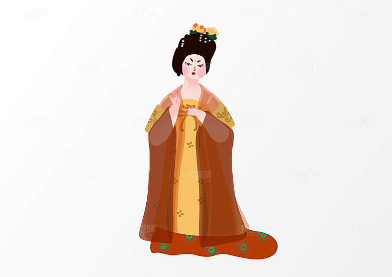 手绘唐朝人物元素插画素材