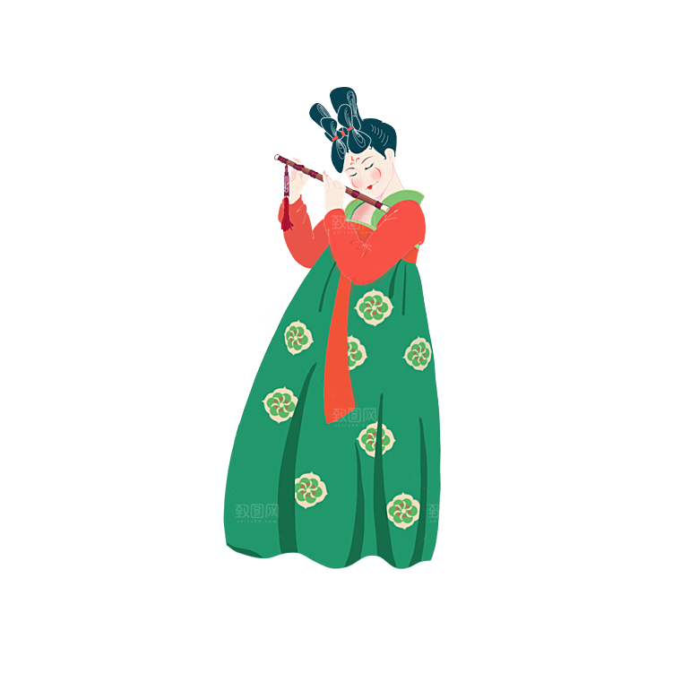 手绘唐朝人物元素插画素材