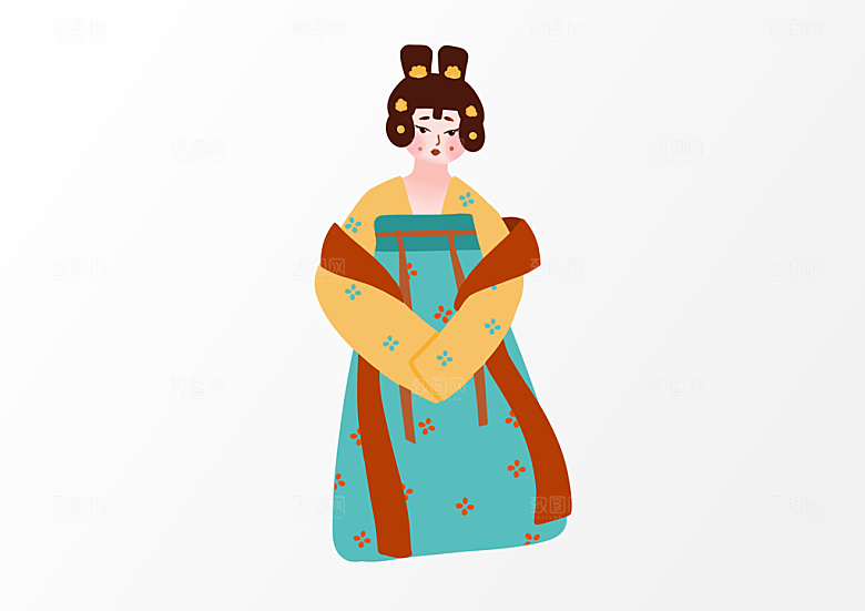 手绘唐朝人物元素插画素材