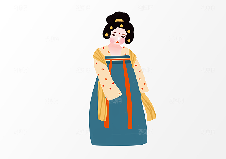 手绘唐朝人物元素插画素材