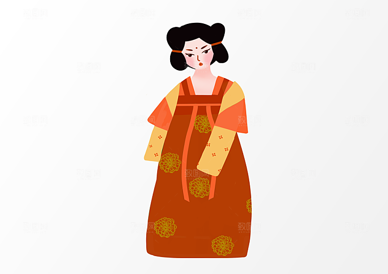 手绘唐朝人物元素插画素材
