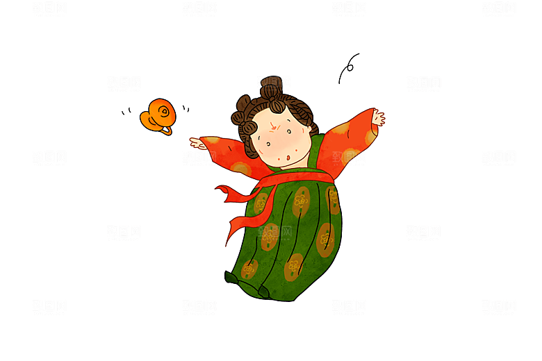 手绘唐朝人物元素插画素材