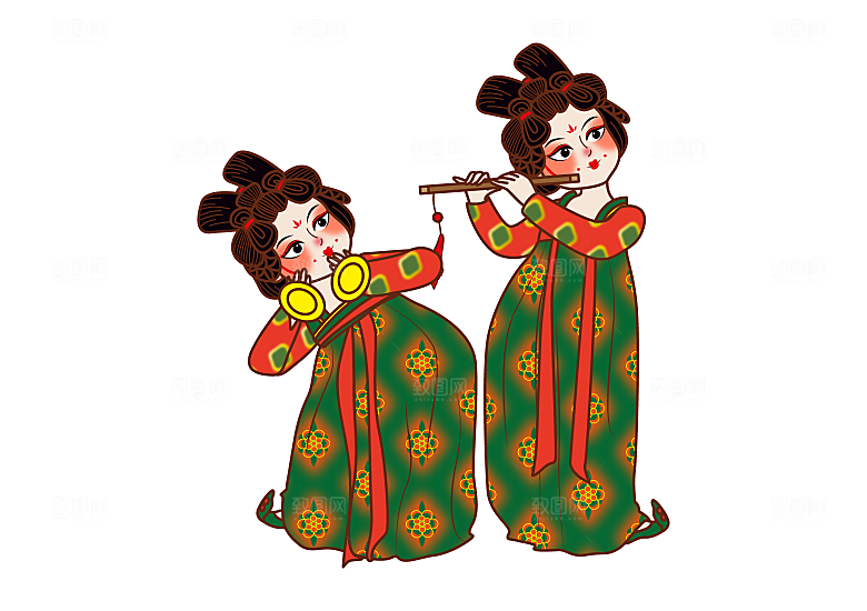 手绘唐朝人物元素插画素材
