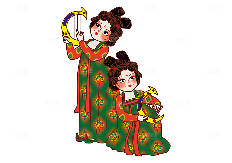 手绘唐朝人物元素插画素材