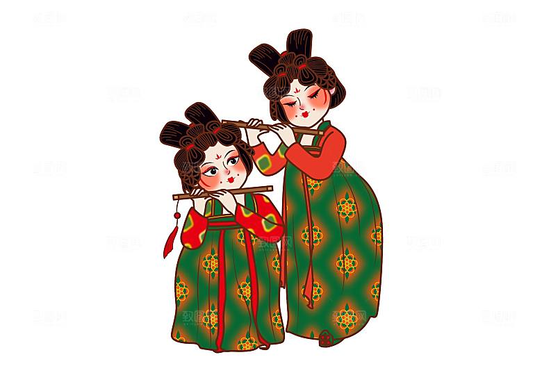 手绘唐朝人物元素插画素材