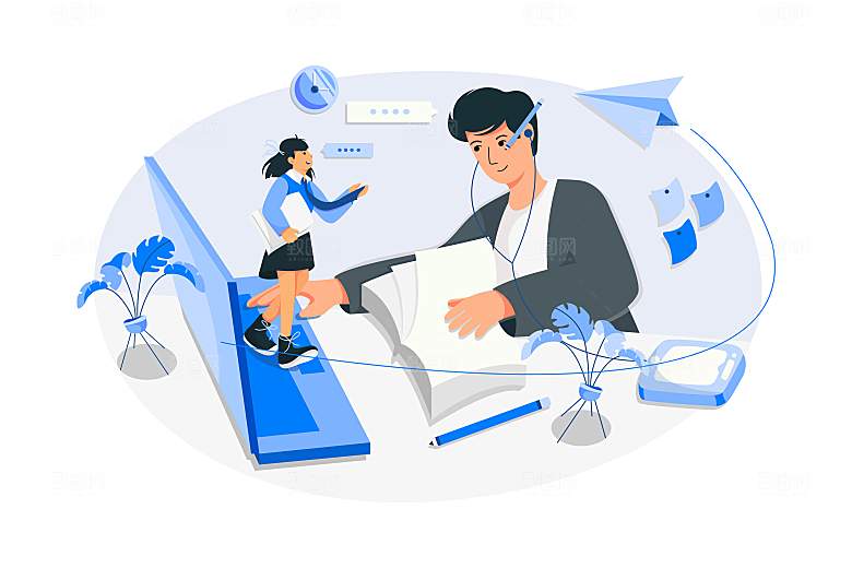 互联网扁平商务金融卡通人物办公场景插画