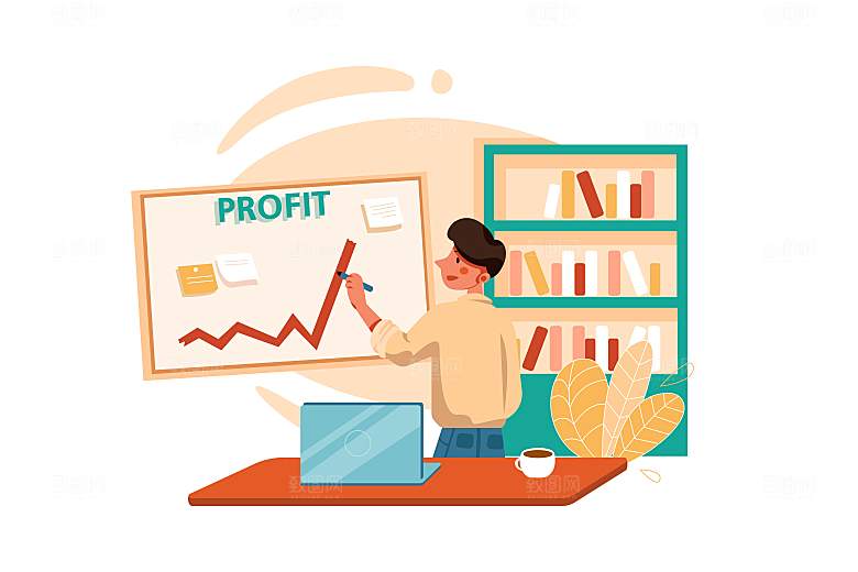 互联网扁平商务金融卡通人物办公场景插画