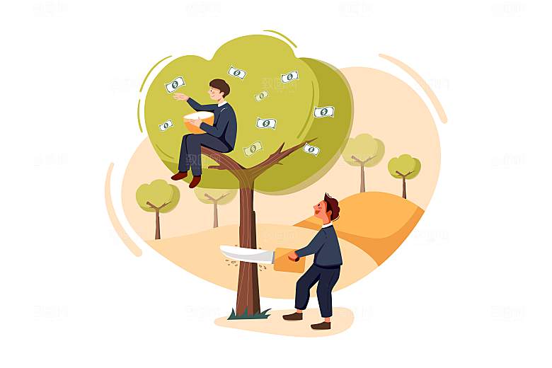 互联网扁平商务金融卡通人物办公场景插画