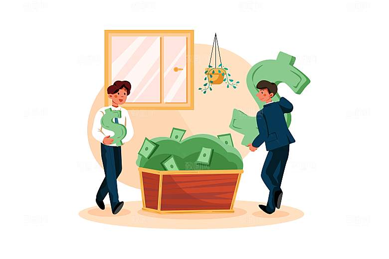 互联网扁平商务金融卡通人物办公场景插画