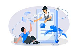 互联网扁平商务金融卡通人物办公场景插画