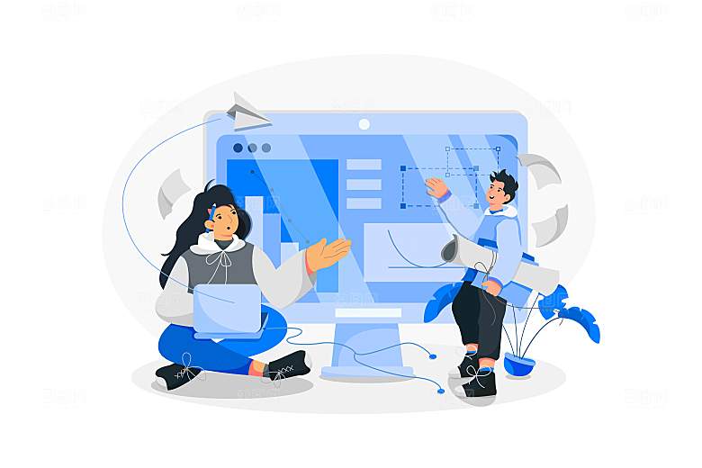 互联网扁平商务金融卡通人物办公场景插画
