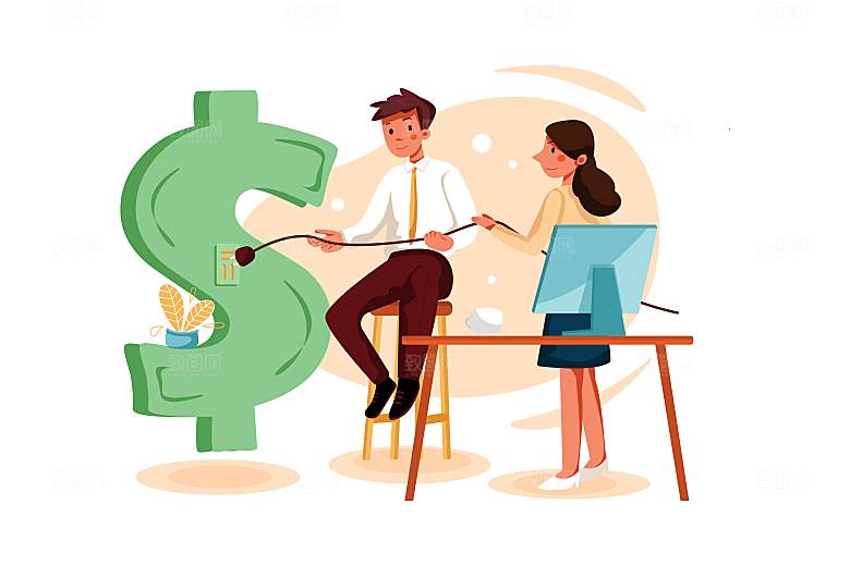 互联网扁平商务金融卡通人物办公场景插画