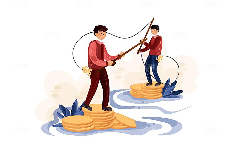 互联网扁平商务金融卡通人物办公场景插画