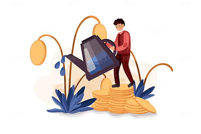 互联网扁平商务金融卡通人物办公场景插画