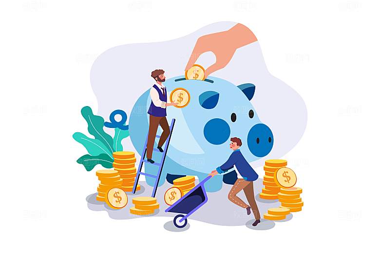 互联网扁平商务金融卡通人物办公场景插画