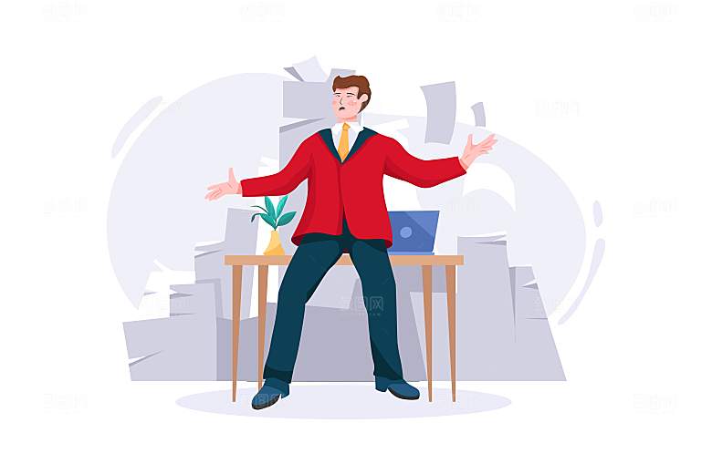 互联网扁平商务金融卡通人物办公场景插画