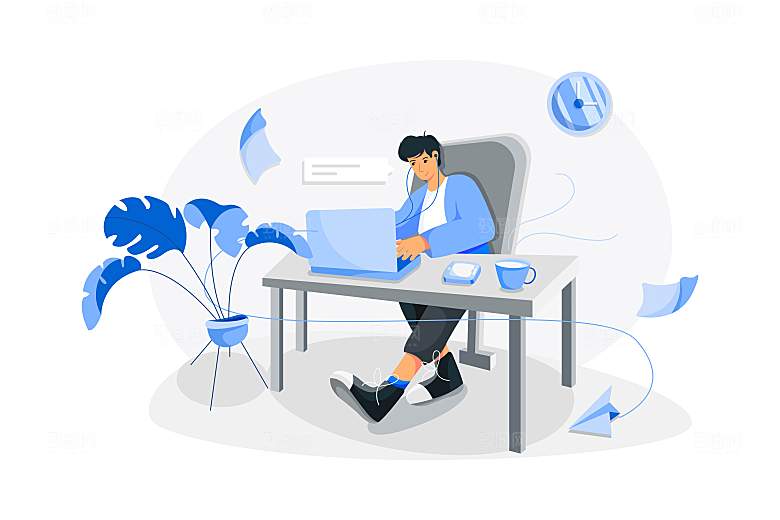 互联网扁平商务金融卡通人物办公场景插画