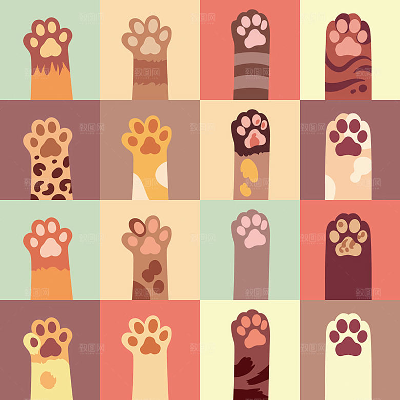 手绘动物猫贴图图案免扣素材