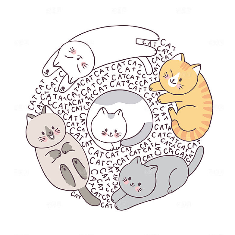 手绘动物猫贴图图案免扣素材