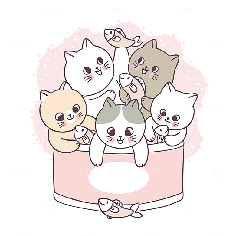 手绘动物猫贴图图案免扣素材