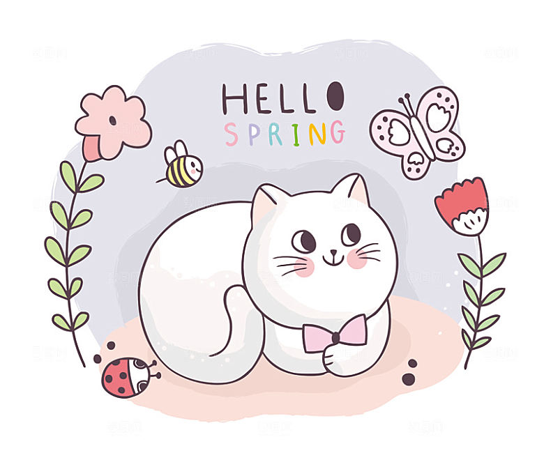 手绘动物猫贴图图案免扣素材