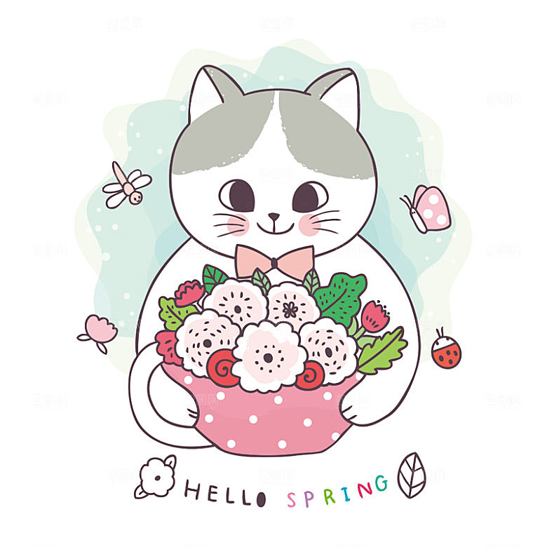 可爱卡通宠物猫咪插画手绘元素