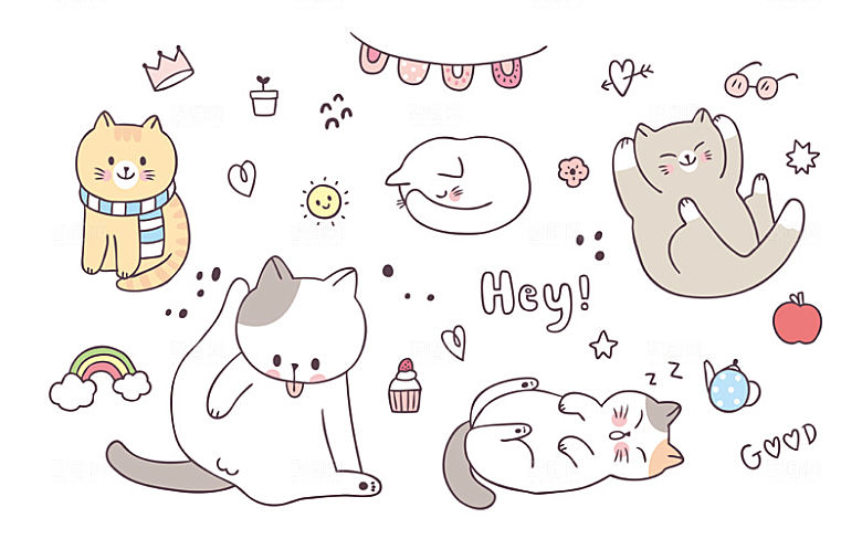 手绘动物猫贴图图案免扣素材