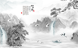 中式山水水墨风景复古背景