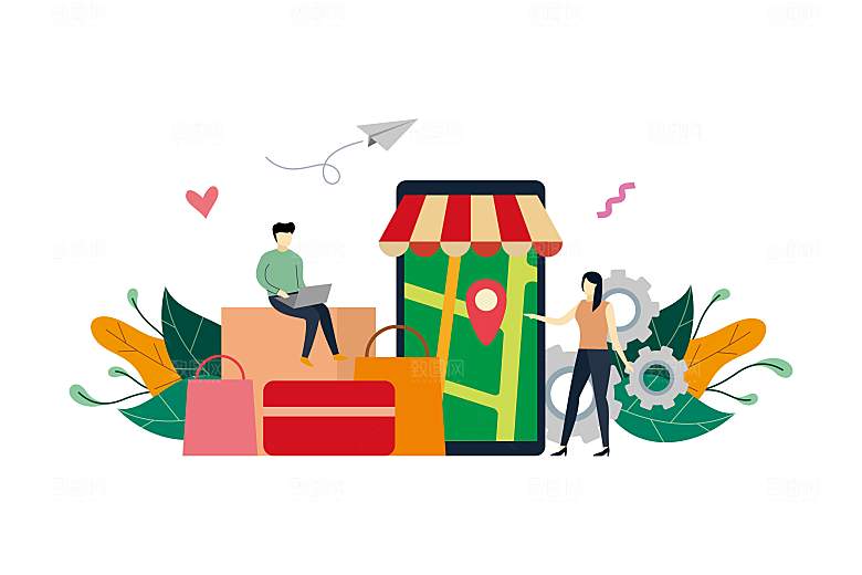 互联网扁平商务金融卡通人物办公场景插画