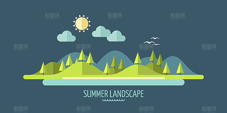 山水户外建筑插画海报