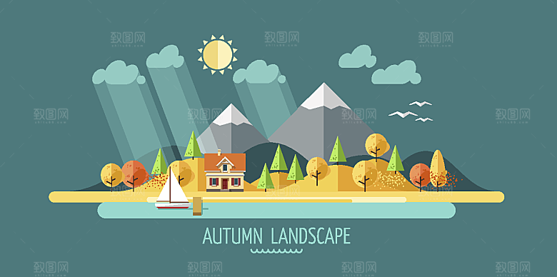 山水户外建筑插画海报