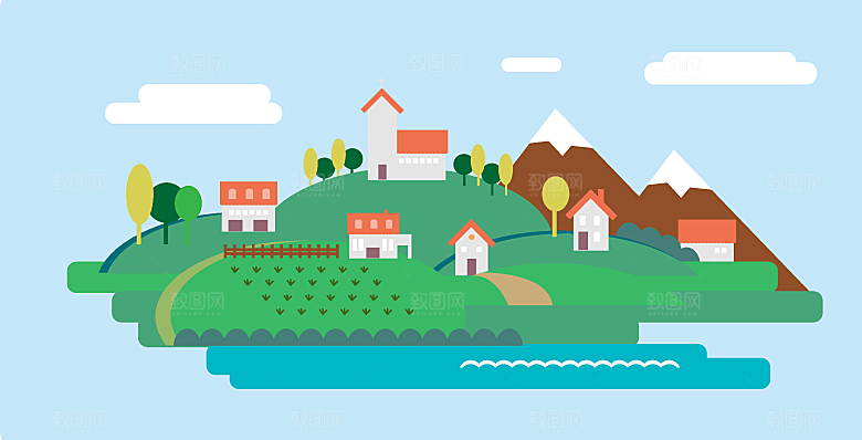 山水户外建筑插画海报