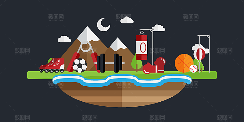 山水户外建筑插画海报