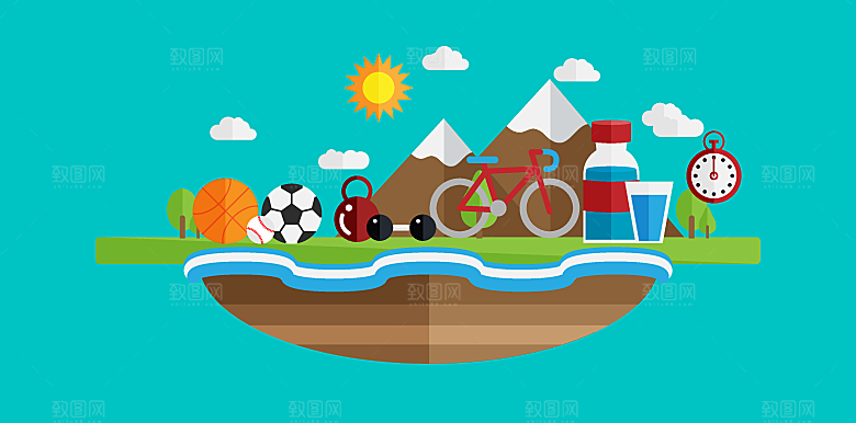 山水户外建筑插画海报