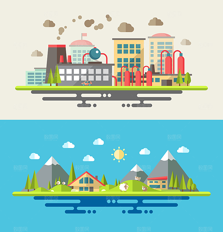山水户外建筑插画海报