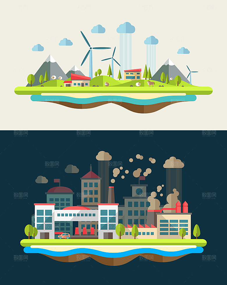 山水户外建筑插画海报